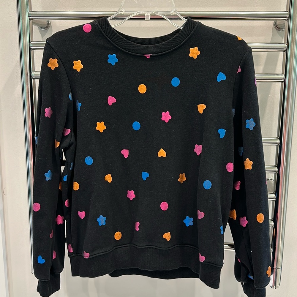 ban.do Black Sweatshirt with Pink Blue and Orange Polka & Heart Motifs